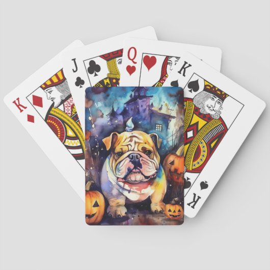 Halloween Bulldog met pompoenen eng Pokerkaarten (Achterkant)