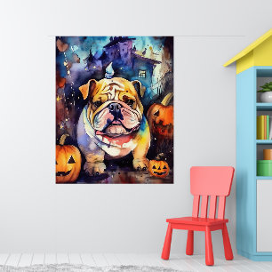 Halloween Bulldog met pompoenen eng Poster