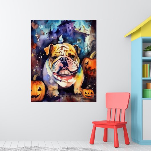 Halloween Bulldog met pompoenen eng Poster (Kinderkamer 1)