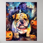 Halloween Bulldog met pompoenen eng Poster (Voorkant)