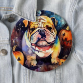 Halloween Bulldog met pompoenen eng Ronde Button 6,0 Cm (In situ)