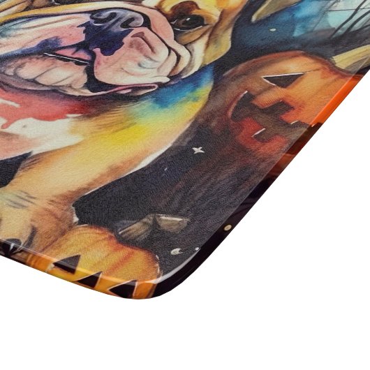 Halloween Bulldog met pompoenen eng Snijplank (Hoek)