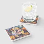 Halloween Bulldog met pompoenen eng Stenen Onderzetter (Zijkant)