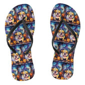 Halloween Bulldog met pompoenen eng Teenslippers (Voetbed)