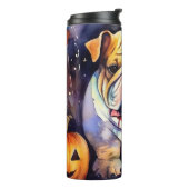 Halloween Bulldog met pompoenen eng Thermosbeker (Gedraaid links)