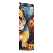 Halloween Bulldog met pompoenen eng Thermosbeker (Geroteerd rechts)