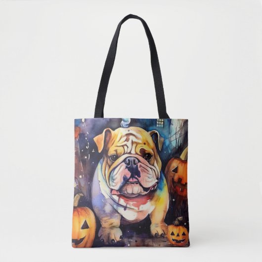 Halloween Bulldog met pompoenen eng Tote Bag (Voorkant)