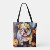 Halloween Bulldog met pompoenen eng Tote Bag (Achterkant)