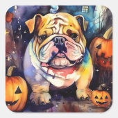 Halloween Bulldog met pompoenen eng Vierkante Sticker (Voorkant)