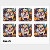 Halloween Bulldog met pompoenen eng Vierkante Sticker (Vel)
