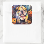 Halloween Bulldog met pompoenen eng Vierkante Sticker (Tas)