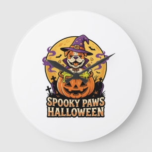 Halloween Bulldog Pompoen Nacht Grote Klok