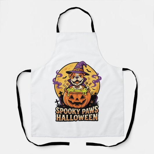 Halloween Bulldog Pompoen Nacht Schort (Voorkant)
