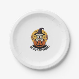 Halloween Bulldog-shirt met vintage pompoen hond A Papieren Bordje