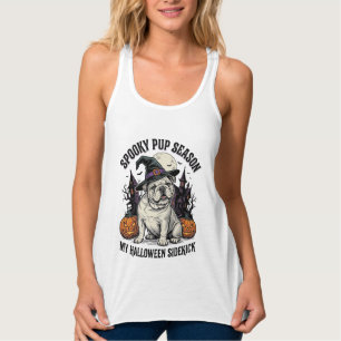 Halloween Bulldog T-shirt Schattige Heks Hond Vint