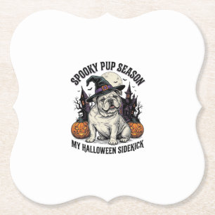 Halloween Bulldog T-shirt Schattige Heks Hond Vint Kartonnen Onderzetters