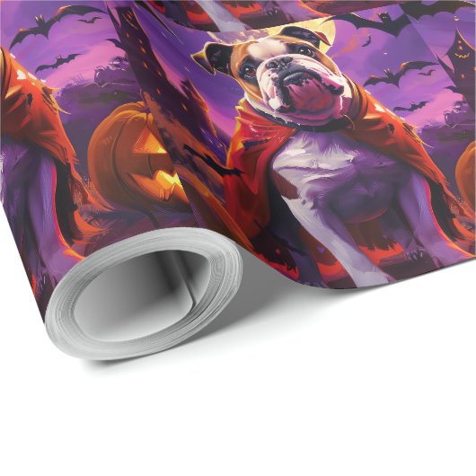 Halloween Bulldog Vampire Pumpkins eng Cadeaupapier (Rol Hoek)