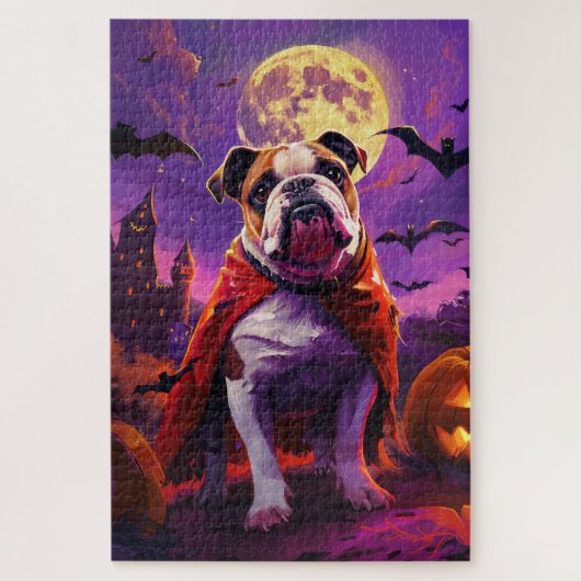 Halloween Bulldog Vampire Pumpkins eng Legpuzzel (Verticaal)