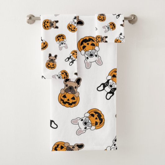 Halloween Bulldogs en Pompoenen Patroon Bad Handdoek (Insitu)