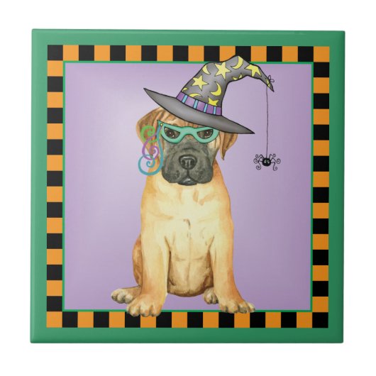 Halloween Bullmastiff-keramische Tegel Tegeltje (Voorkant)