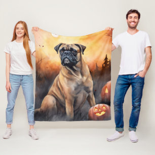 Halloween bullmastiff met pompoenen eng fleece deken