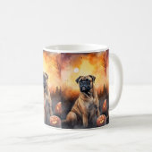 Halloween bullmastiff met pompoenen eng koffiemok (Voorkant rechts)