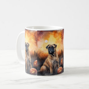 Halloween bullmastiff met pompoenen eng koffiemok