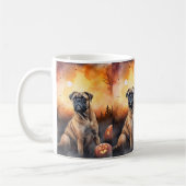 Halloween bullmastiff met pompoenen eng koffiemok (Links)