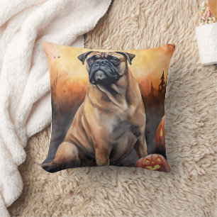 Halloween bullmastiff met pompoenen eng kussen