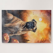 Halloween bullmastiff met pompoenen eng legpuzzel (Horizontaal)