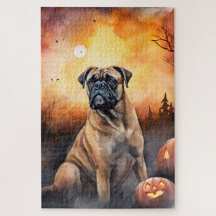 Halloween bullmastiff met pompoenen eng legpuzzel