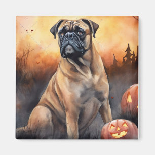 Halloween bullmastiff met pompoenen eng magneet