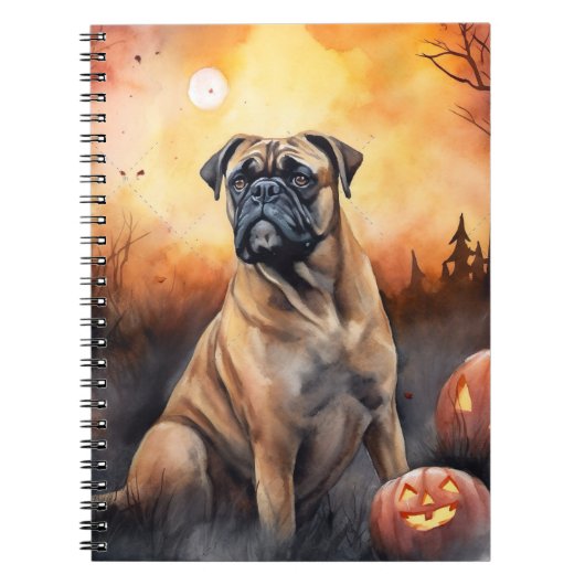 Halloween bullmastiff met pompoenen eng notitieboek (Voorkant)