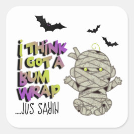 Halloween Bum Wrap Mummy Baby Groen/Paarse ID683 Vierkante Sticker