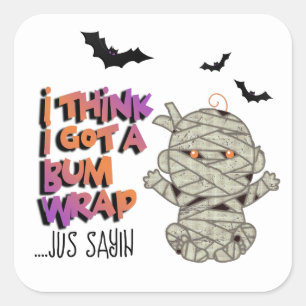 Halloween Bum Wrap Mummy Baby Oranje/Paars ID683 Vierkante Sticker
