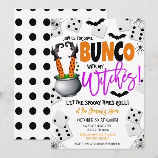 Halloween bunco met mijn heksen party uitnodiging (Voorkant / Achterkant)