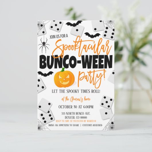 Halloween Bunco Party Invitation Kaart (Staand voorkant)