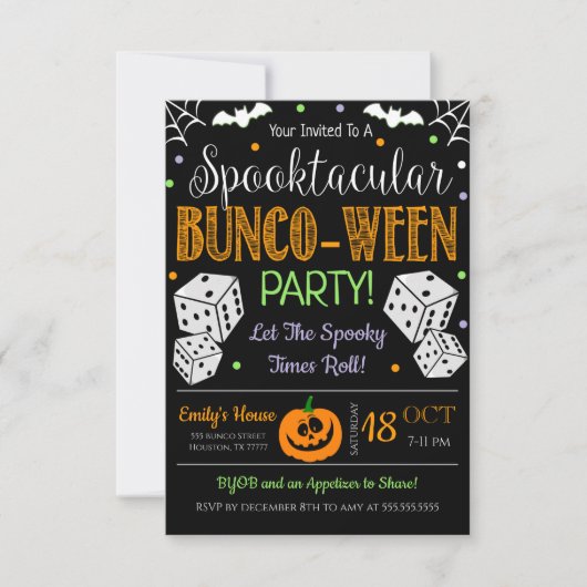 Halloween Bunco Party Invitation Kaart (Voorkant)