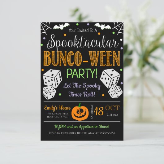 Halloween Bunco Party Invitation Kaart (Staand voorkant)
