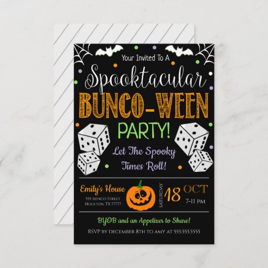 Halloween Bunco Party Invitation Kaart (Voorkant / Achterkant)