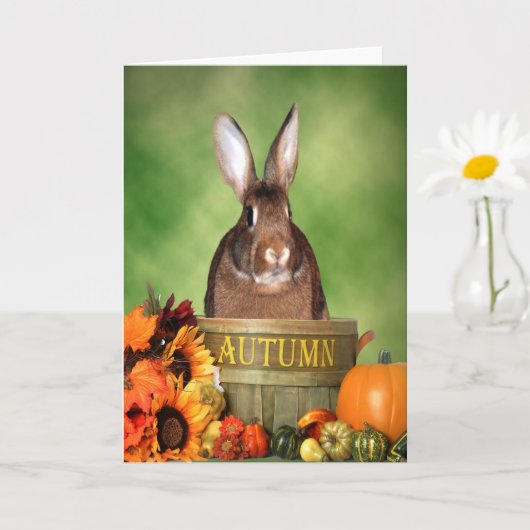 Halloween Bunny Sitting in an Autumn Wooden Basket Kaart (Kleine Plant)
