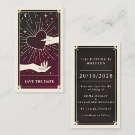 Halloween Burgundy Tarot Wedding Save the Date Visitekaartje