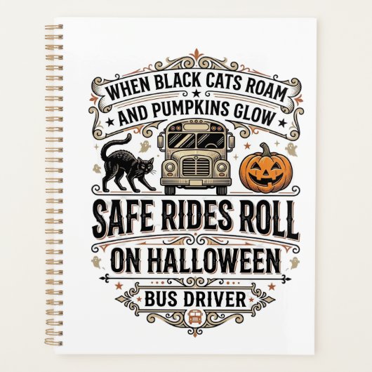 Halloween Buschauffeur Spooky Vintage Gravure Shir Planner (Voorkant)