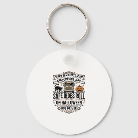 Halloween Buschauffeur Spooky Vintage Gravure Shir Sleutelhanger (Voorkant)