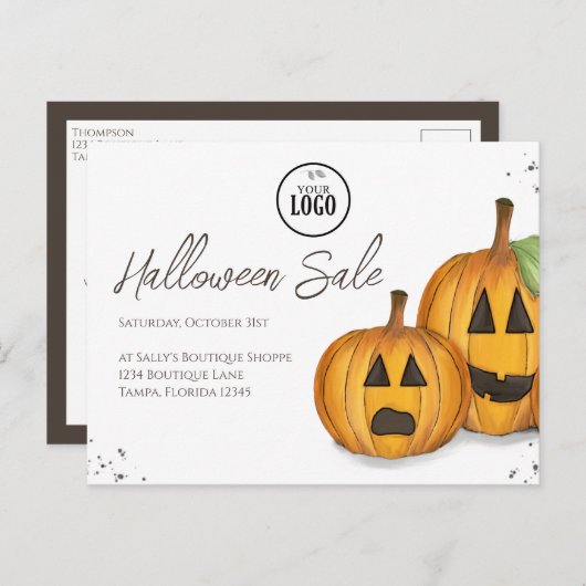Halloween Business Promotion Pumpkins QR Code Briefkaart (Voorkant / Achterkant)