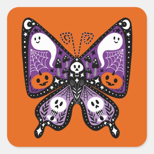 Halloween Butterfly Square Vierkante Sticker (Voorkant)