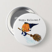 Halloween Button heks Pumpkin Flying Broom (Voorkant /achterkant)