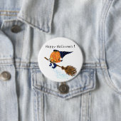 Halloween Button heks Pumpkin Flying Broom (In situ)