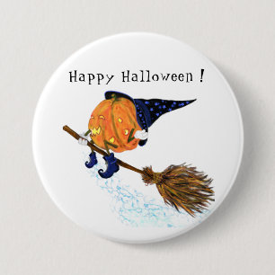 Halloween Button heks Pumpkin Flying Broom