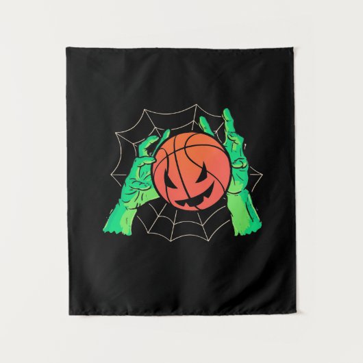 Halloween Cadeau | Basketbal Halloween Wandkleed (Voorkant)